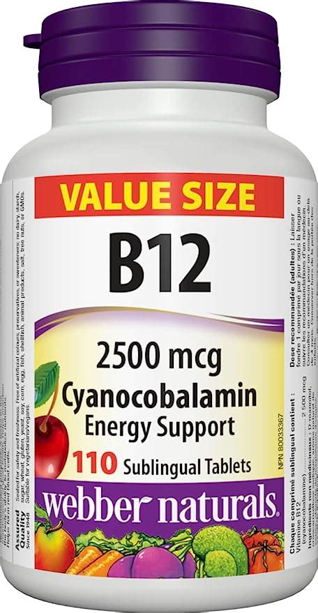 Webber Naturals Vitamin B12 Cyanocobalamin 2500 Mcg Quick Dissolve