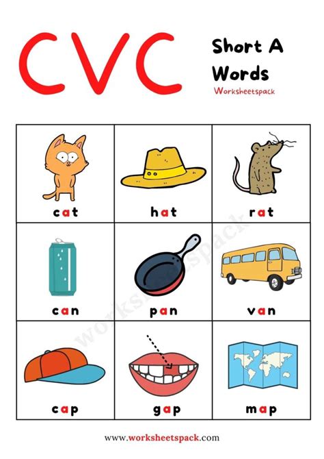Free Cvc Words With Pictures Pdf Worksheetspack