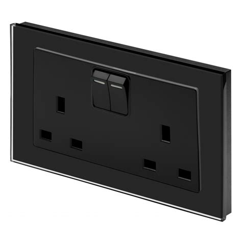 Crystal Pg 13a Dp Double Plug Socket With Switch Black Retrotouch