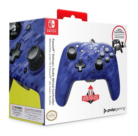 Pdp Switch Faceoff Deluxe Audio Wired Controller Blue Camo Switch