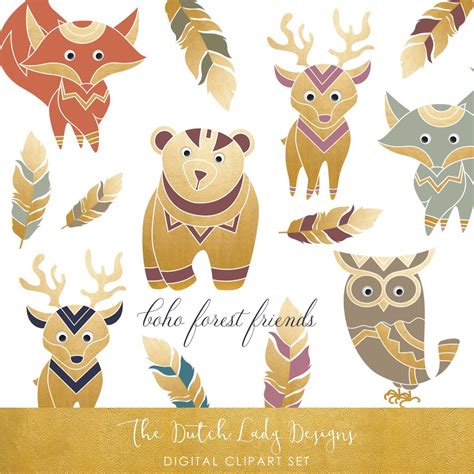 Boho Forest Animal Clipart Set Illustrations Creative Market