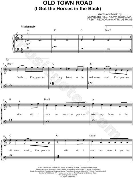 Lil Nas X Old Town Road Sheet Music Easy Piano In C Major Transposable Download And Print