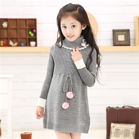 Aones New Winter Children Dress Clothing One Piece Knitting Sweater For