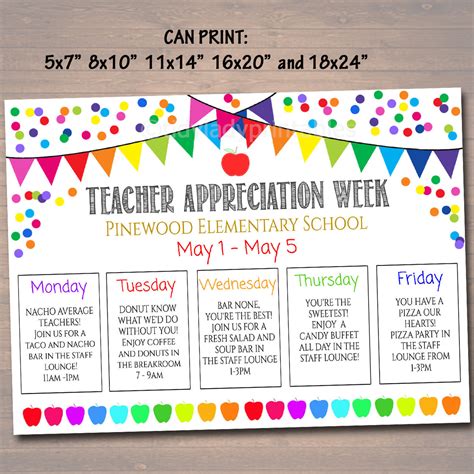 Teacher And Staff Appreciation Week Itinerary Poster Printable Tidylady