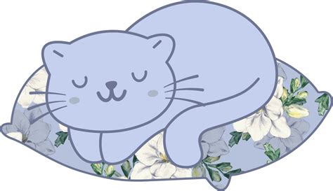 Cute Cat Sleeping On A Colorful Pillow Hand Drawn Cartoon Animal