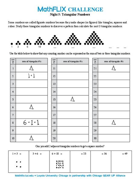 Square Oblong And Triangular Numbers Worksheet