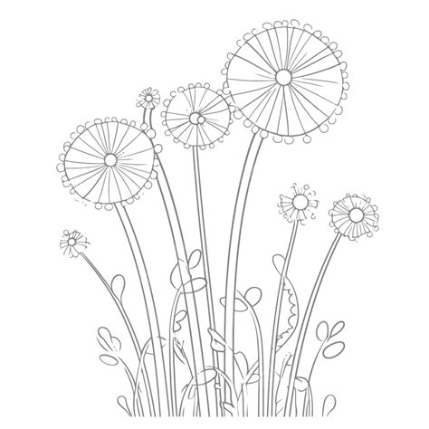Dandelions With Leaves And Flowers Coloring Page Outline Sketch Drawing