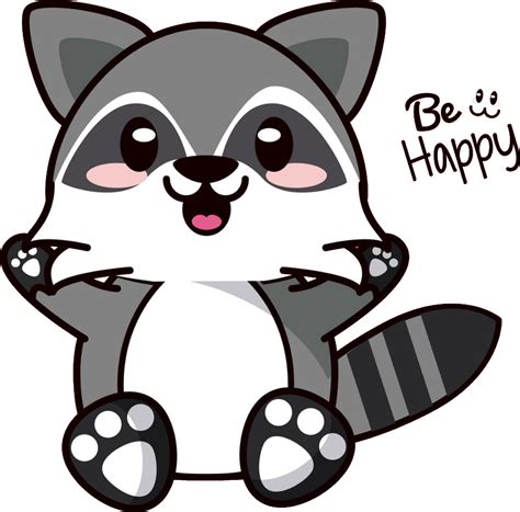 Be Happy Raccoon Happy Cute Freetoedit Kawaii Animals Clipart Full