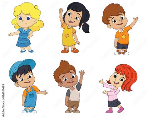 Set Of Cute Cartoon Kidsvector And Illustration Stock Vector Adobe