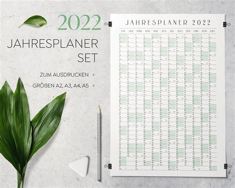 Jahresplaner 2022 Zum Ausdrucken Set A2 A3 A4 A5 Hochformat