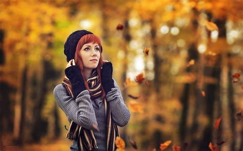 Outside Redhead Woman Redhead Forest Trees Woman Outside Autumn