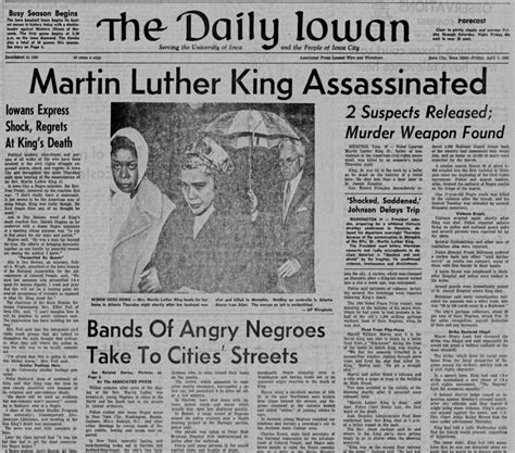 The Daily Iowan Apr 5 1968 Assassination Of Martin Luther King