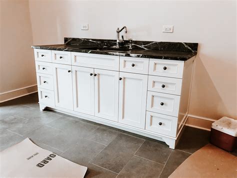 White Bathroom Vanity With Marble Counter Mdm Design Studio