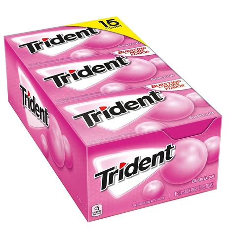 Trident Bubblegum Sugar Free Gum 14 Ct 15 Pks Pack Of 2