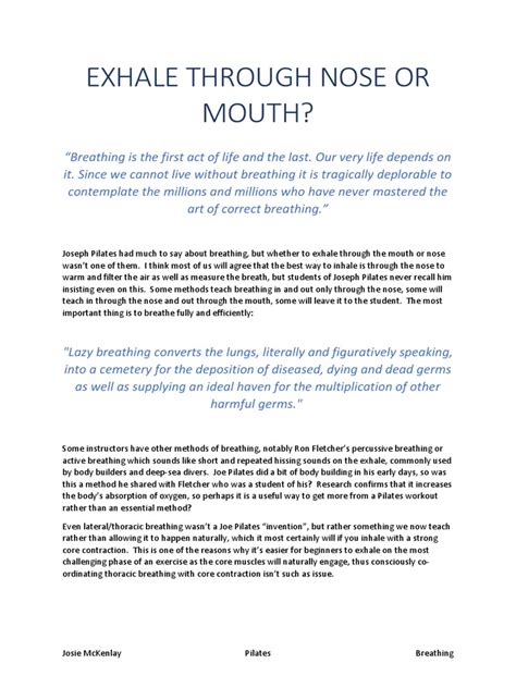 Exhale Through Nose Or Mouth Pdf Pilates Breathing