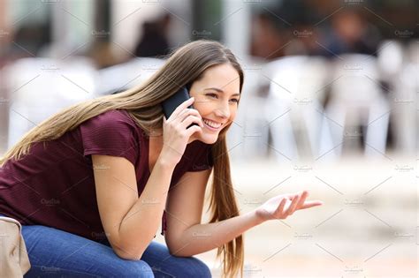 Girl Calling On Mobile Phone Technology Stock Photos Creative Market