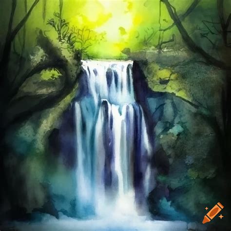 Waterfall In The Woods With Hd Watercolor Effect On Craiyon