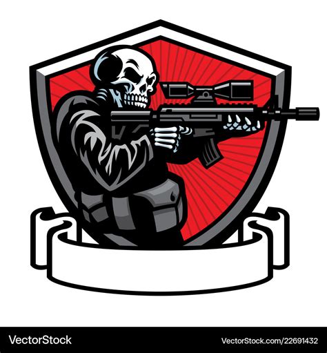 Skull Soldier Shooting The Assault Rifle Vector Image