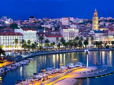Dalmatia Croatia Split Night City On The Coast Of The Adriatic Sea