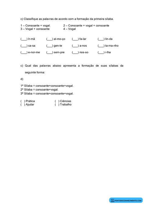 Atividades Com Formação De Sílabas Ponto Do Conhecimento