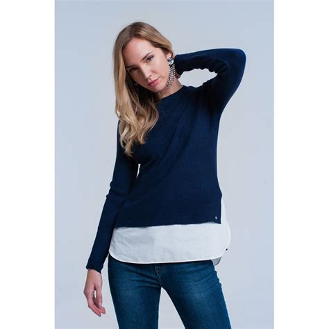 Navy sweater with shirt | Sweaters women fashion, Navy sweaters, Sweaters