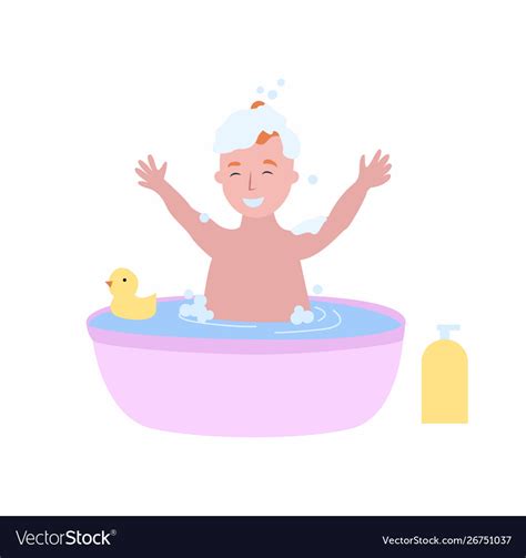 Boy Bathing In Bathtub Full Foam Happy Child Vector Image