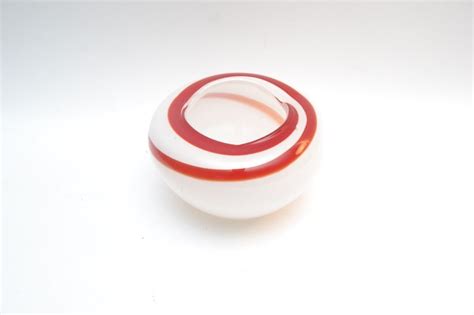 Vintage Swirl Art Glass Bowl Red White Kamei Japan Kameisasaka