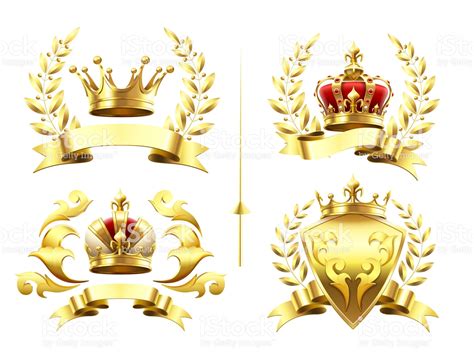 Realistic Heraldic Emblems Insignia With Golden Crown Gold Crowning
