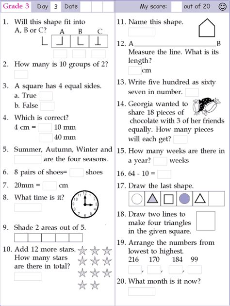 Mental Math Worksheets Grade 3