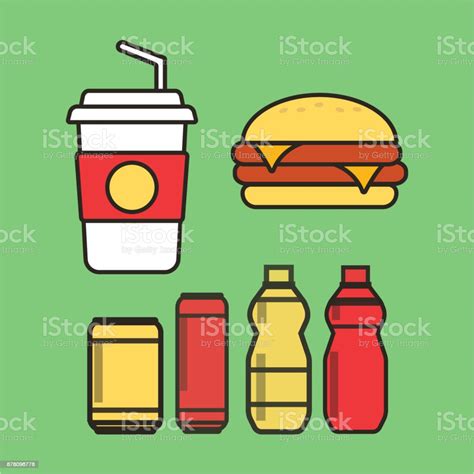 Fast Food Snacks And Drinks Flat Vector Icons Fastfood Icons S Stock