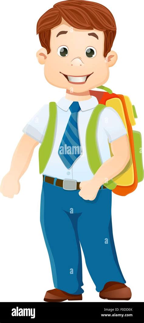 Smiling School Boy With Backpack On White Vector Cartoon Illustration