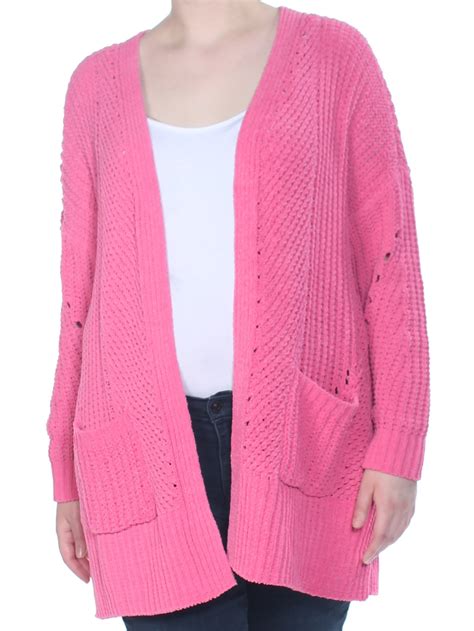 Style And Co Style And Company Womens Pink Chenille Open Front Cardigan