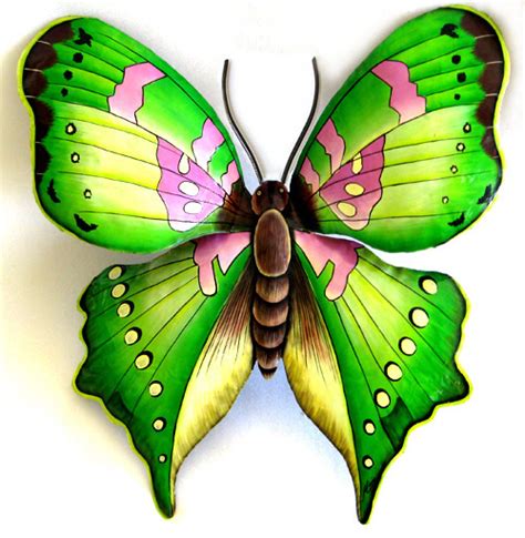 Painted Metal Green And Pink Butterfly Wall Hanging