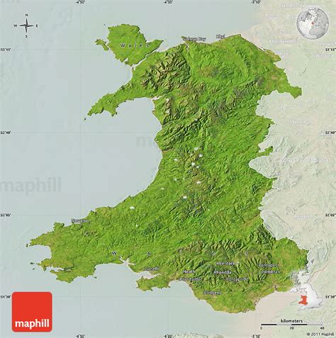 Satellite Map Of Wales Lighten