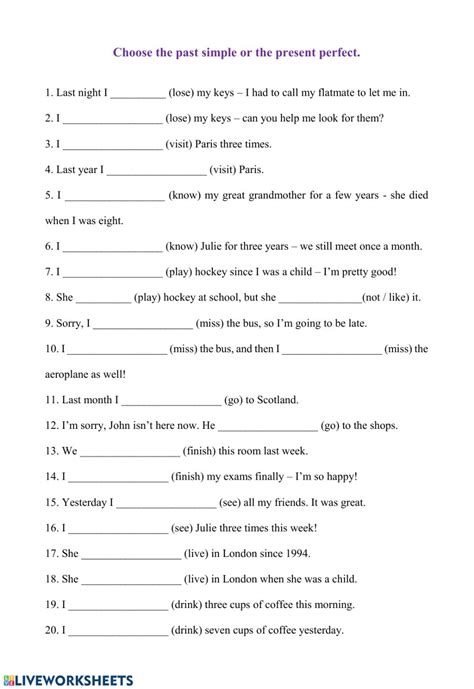 Present Perfect And Past Simple Interactive Worksheet