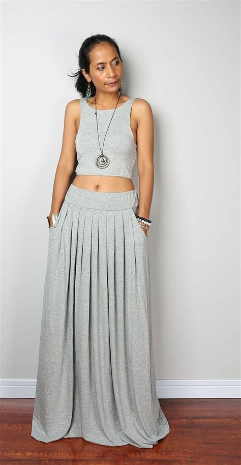 Grey Skirt Long Heather Grey Skirt Maxi Skirt By Nuichan