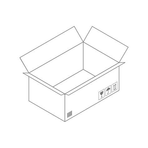 Black Outline Vector Box On White Background Empty Cardboard Box