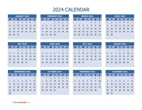 2024 Monthly Calendar Printable Printable World Holiday