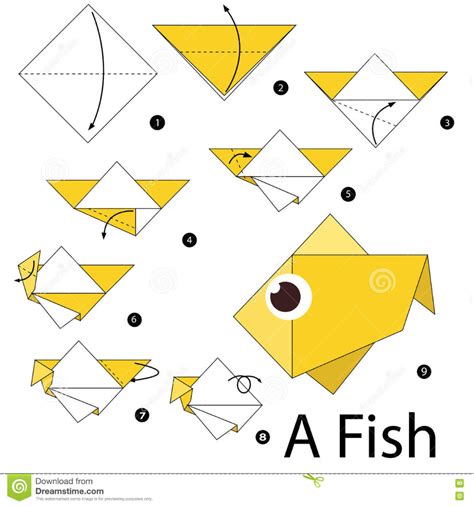 Step By Step Instructions How To Make Origami A Fish Stock Vector