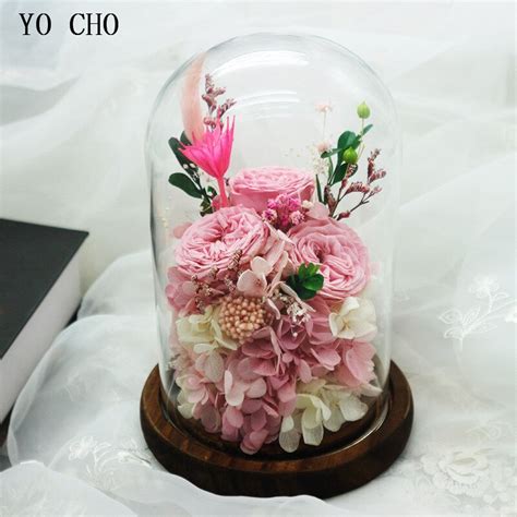 Yo Cho Preserved Fresh Flower Red Eternal Roses In A Glass Dome
