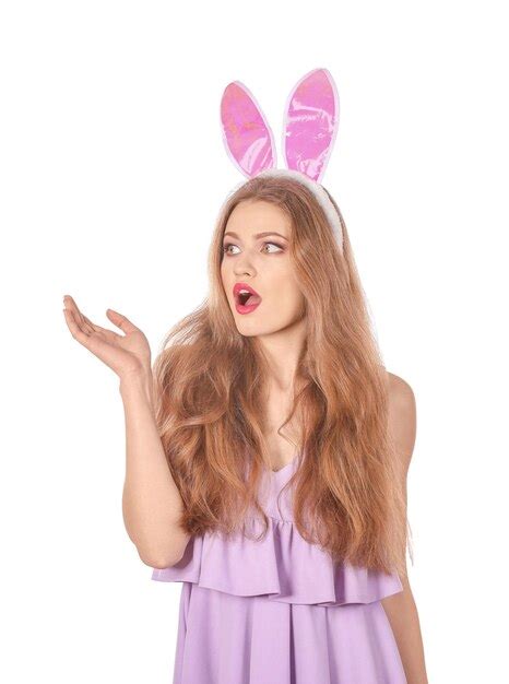 Premium Photo Emotional Young Woman With Easter Bunny Ears Isolated