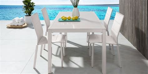 Solana White 5 Pc 70 In Rectangle Outdoor Dining Set Outdoor Dining