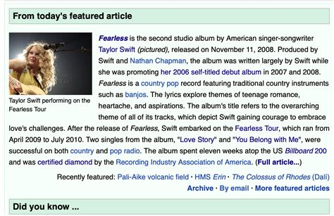 Wikipedias Featured Article Of The Day Rtaylorswift