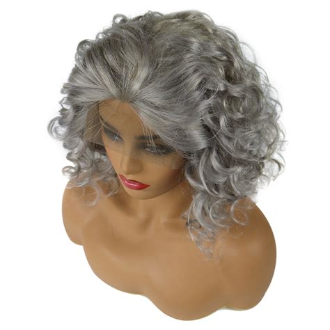 Medium Salt And Pepper Hair Curly Human Hair Lace Front Women Wigs For