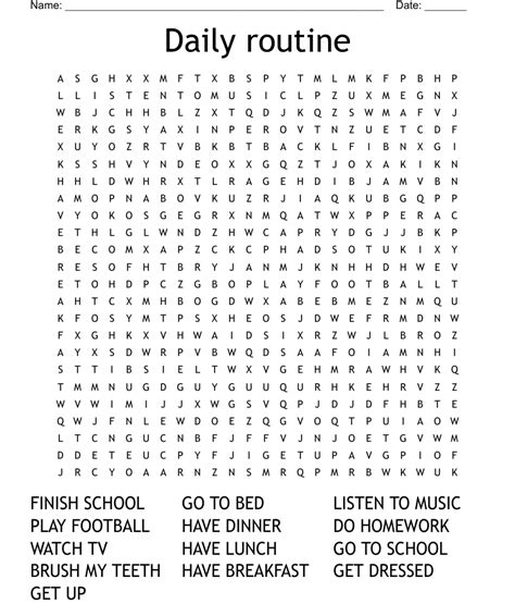 Daily Routines Word Search Wordmint