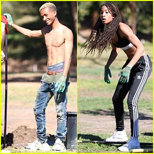 Shirtless Jaden Smith Shows Off His Abs While Planting Trees With