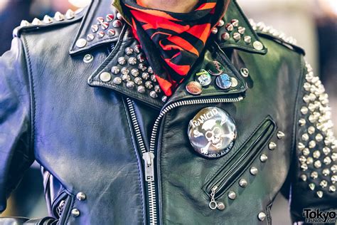 Punk Harajuku Streetwear Style W Blond Mohawk Studded Black Leather