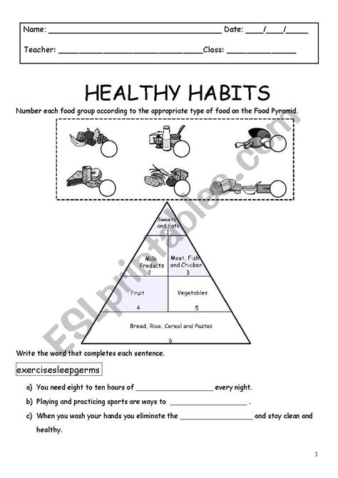 Healthy Habits Esl Worksheet By Gardhenia