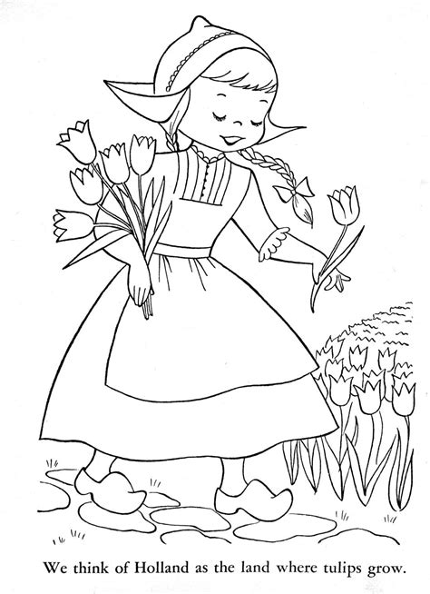 Go to hospital, go to nurse's station, hand her/him your coloring sheets! Dutch girl with tulips flowers | Coloring books, Coloring ...