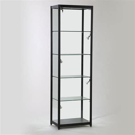 Black Aluminium And Glass Tower Showcase Display Cabinet 600mm W X 400mm D X 1980mm H Tss1573